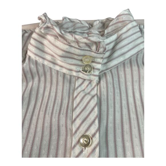 Vtg Daisyshirtworks Size S Ruffle Collar Blouse 80s/90s Striped Balloon Sleeve - Picture 6 of 10